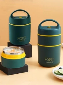 1pc Stainless Steel Lunch Box, Slogan Graphic Lunch Box For Office Work School - Multicolor - View 1