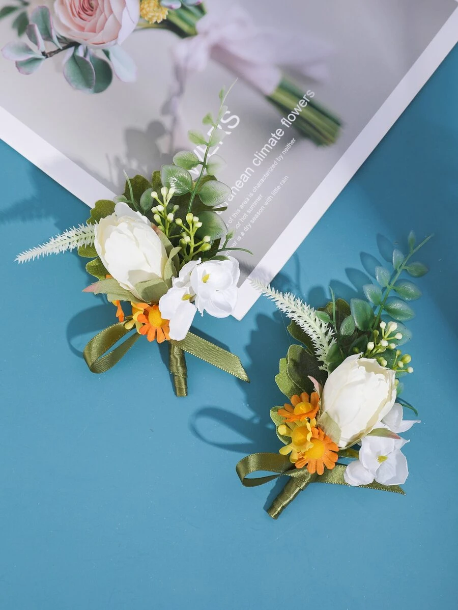 2pcs Flower Decor Boutonniere - Multicolor - View 1