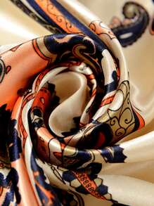 1入組女士印花緞面方頭箍沙灘比基尼防曬絲巾 - 米色 - 查看 2