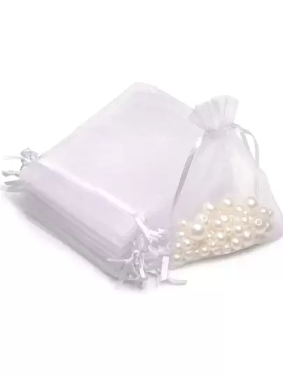 100入組/套7X9cm纖維禮品袋極簡白色抽繩派對禮品袋適合婚禮派對