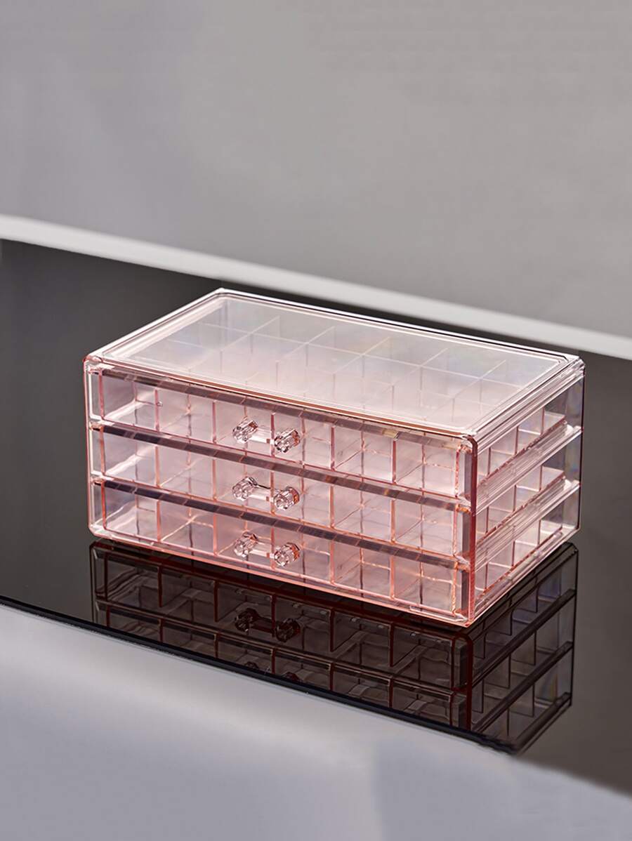 1pc PS Jewelry Storage Box, Nordic Rectangle Multi-grid Jewelry Organizer Storage Case For Bedroom - Pink - View 1