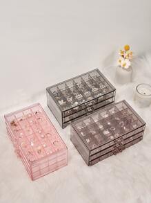 1pc PS Jewelry Storage Box, Nordic Rectangle Multi-grid Jewelry Organizer Storage Case For Bedroom - Pink - View 2