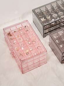 1pc PS Jewelry Storage Box, Nordic Rectangle Multi-grid Jewelry Organizer Storage Case For Bedroom - Pink - View 4