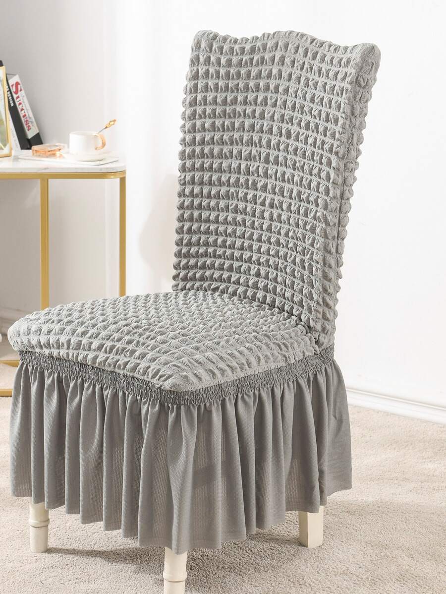 1 Polyester Bọc Ghế Ăn, Tối Giản Màu Xám Họa Tiết Xù Viền Ghế Phòng Ăn Bọc Cho Phòng Ăn - Màu Xám nhạt - Xem 1