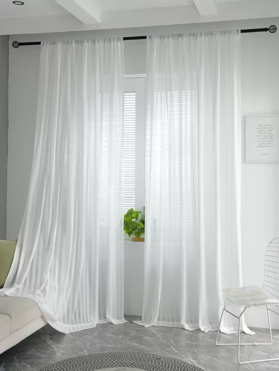 織物紗簾極簡白色濾光隱私透明窗簾適用於客廳臥室 - 白色 - 查看 1