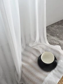 織物紗簾極簡白色濾光隱私透明窗簾適用於客廳臥室 - 白色 - 查看 2