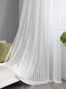 織物紗簾極簡白色濾光隱私透明窗簾適用於客廳臥室 - 白色 - 查看 4