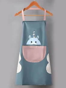2pcs/set PVC Apron, Cartoon Elk Print Blue Waterproof Oil-proof Cooking Apron For Kitchen - Blue - View 1