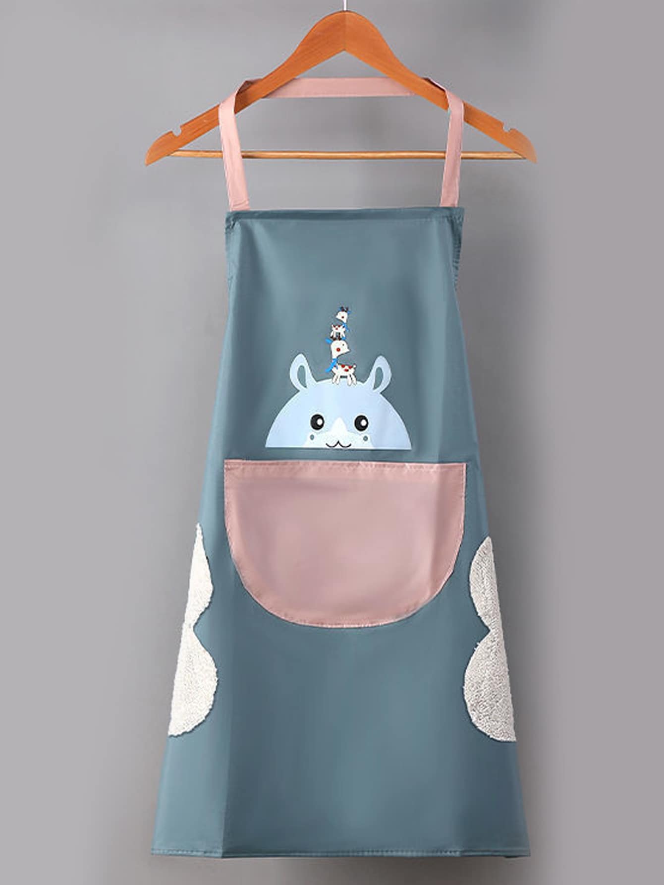2pcs/set PVC Apron, Cartoon Elk Print Blue Waterproof Oil-proof Cooking Apron For Kitchen - Blue - View 1