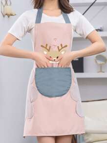2pcs/set PVC Apron, Cartoon Elk Print Blue Waterproof Oil-proof Cooking Apron For Kitchen - Blue - View 2