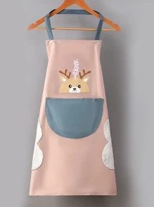 2pcs/set PVC Apron, Cartoon Elk Print Blue Waterproof Oil-proof Cooking Apron For Kitchen - Blue - View 3