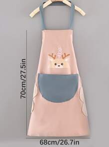 2pcs/set PVC Apron, Cartoon Elk Print Blue Waterproof Oil-proof Cooking Apron For Kitchen - Blue - View 4