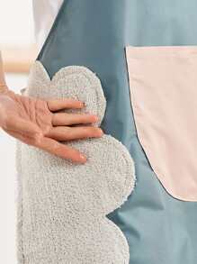 2pcs/set PVC Apron, Cartoon Elk Print Blue Waterproof Oil-proof Cooking Apron For Kitchen - Blue - View 5