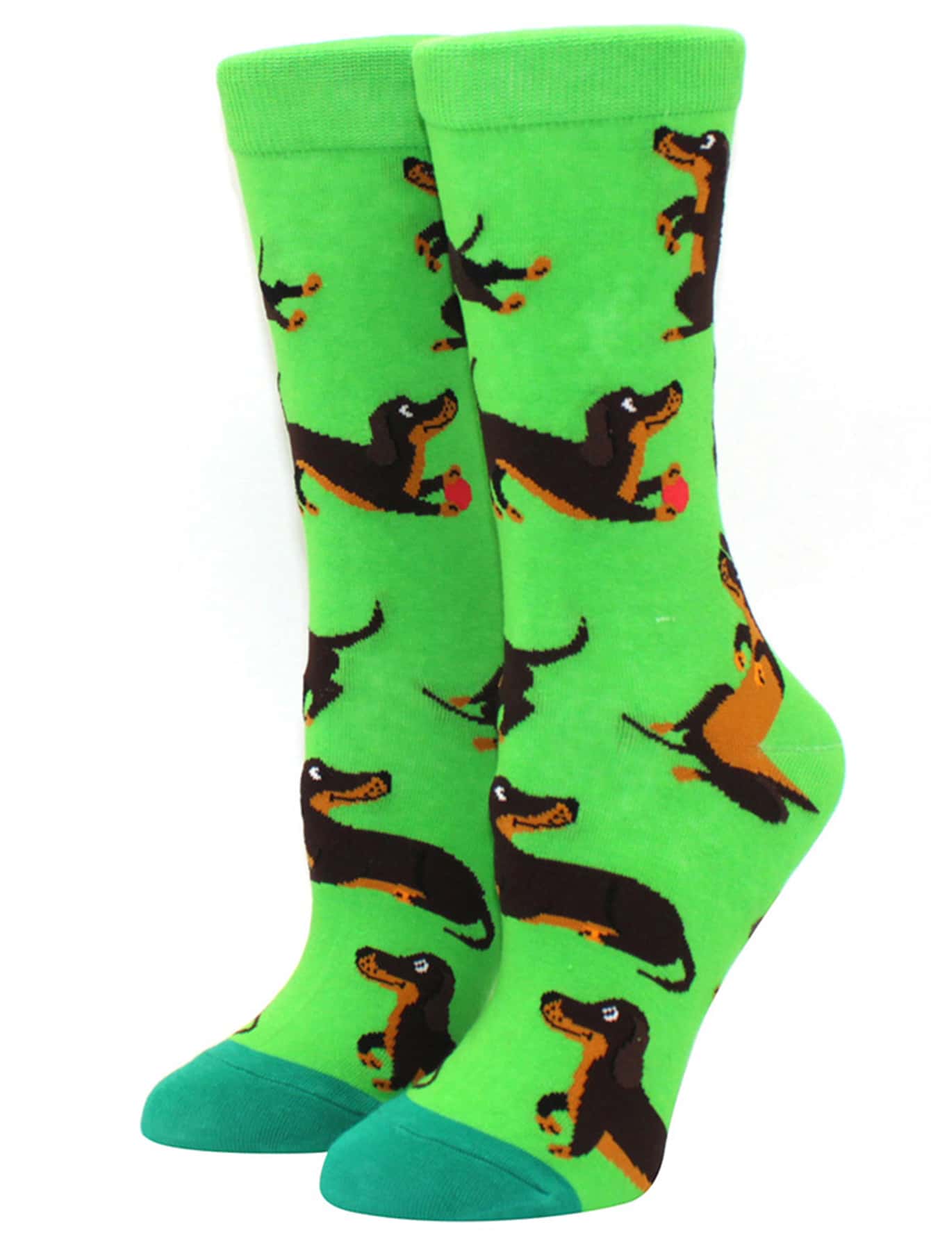 1 Đôi Nữ Động Vật Họa Tiết Chó Vải Dệt Kim Dễ Thương Thủy Thủ Đoàn Tất Cho Tất Cả Các Mùa - màu xanh lá - Xem 1