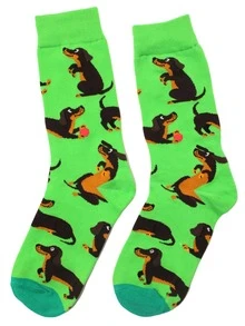 1 Đôi Nữ Động Vật Họa Tiết Chó Vải Dệt Kim Dễ Thương Thủy Thủ Đoàn Tất Cho Tất Cả Các Mùa - màu xanh lá - Xem 2