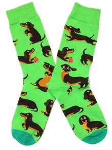 1 Đôi Nữ Động Vật Họa Tiết Chó Vải Dệt Kim Dễ Thương Thủy Thủ Đoàn Tất Cho Tất Cả Các Mùa - màu xanh lá - Xem 3