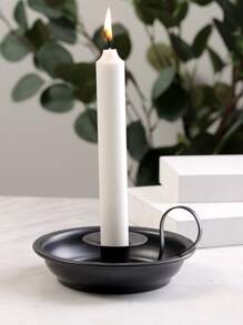 1pc Iron Candle Holder, Vintage Black Round Candle Stand For Wedding Party - Black - View 1