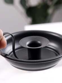 1pc Iron Candle Holder, Vintage Black Round Candle Stand For Wedding Party - Black - View 4