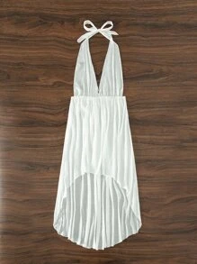 SHEIN Swim Áo che Nữ Cao thấp Buộc lại màu trơn - Màu be - Xem 6