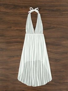 SHEIN Swim Áo che Nữ Cao thấp Buộc lại màu trơn - Màu be - Xem 3