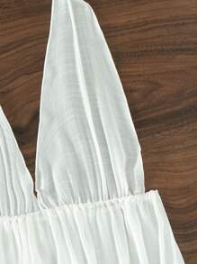 SHEIN Swim Áo che Nữ Cao thấp Buộc lại màu trơn - Màu be - Xem 4