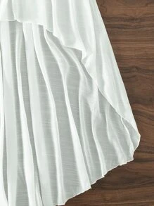 SHEIN Swim Áo che Nữ Cao thấp Buộc lại màu trơn - Màu be - Xem 5