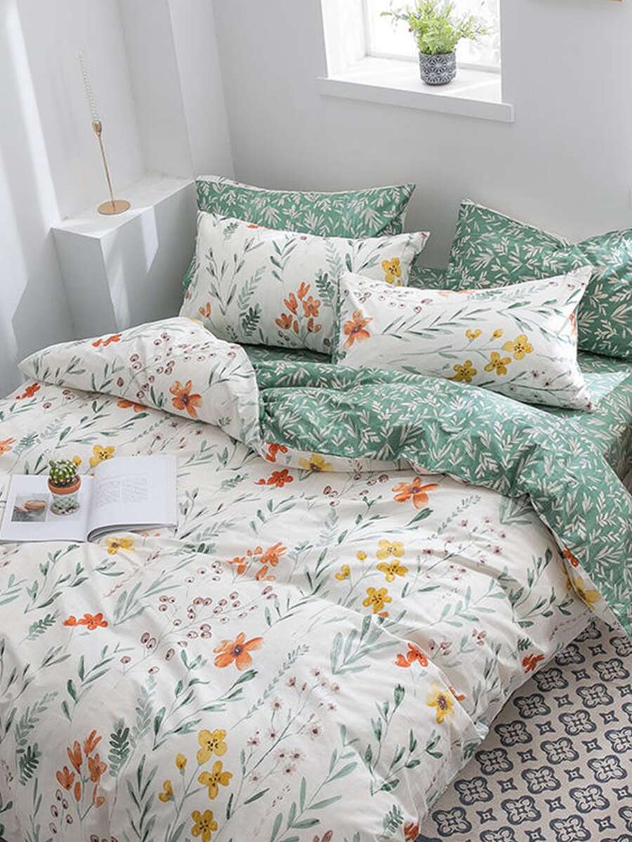 3 cái/bộ Bộ Vỏ Chăn In Hoa (1 Vỏ Chăn & 2 Vỏ Gối), Bộ Chăn Ga Gối Cottagecore Polyester Cho Tất Cả Các Mùa - Nhiều màu - Xem 1