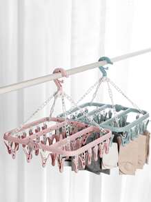 Tendedero de plástico de 1 pieza, Tendedero de calcetines a prueba de viento portátil plegable creativo para el hogar - Verde - Ver 5