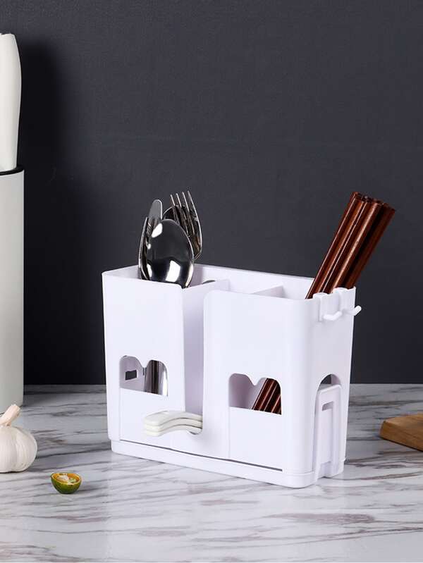 1pc Plastic Flatware Storage Box, Creative White Wall Mounted Flatware