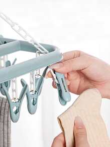 Tendedero de plástico de 1 pieza, Tendedero de calcetines a prueba de viento portátil plegable creativo para el hogar - Verde - Ver 4