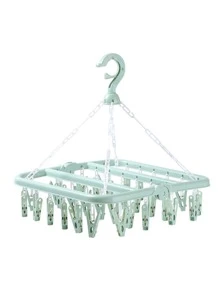 Tendedero de plástico de 1 pieza, Tendedero de calcetines a prueba de viento portátil plegable creativo para el hogar - Verde - Ver 1