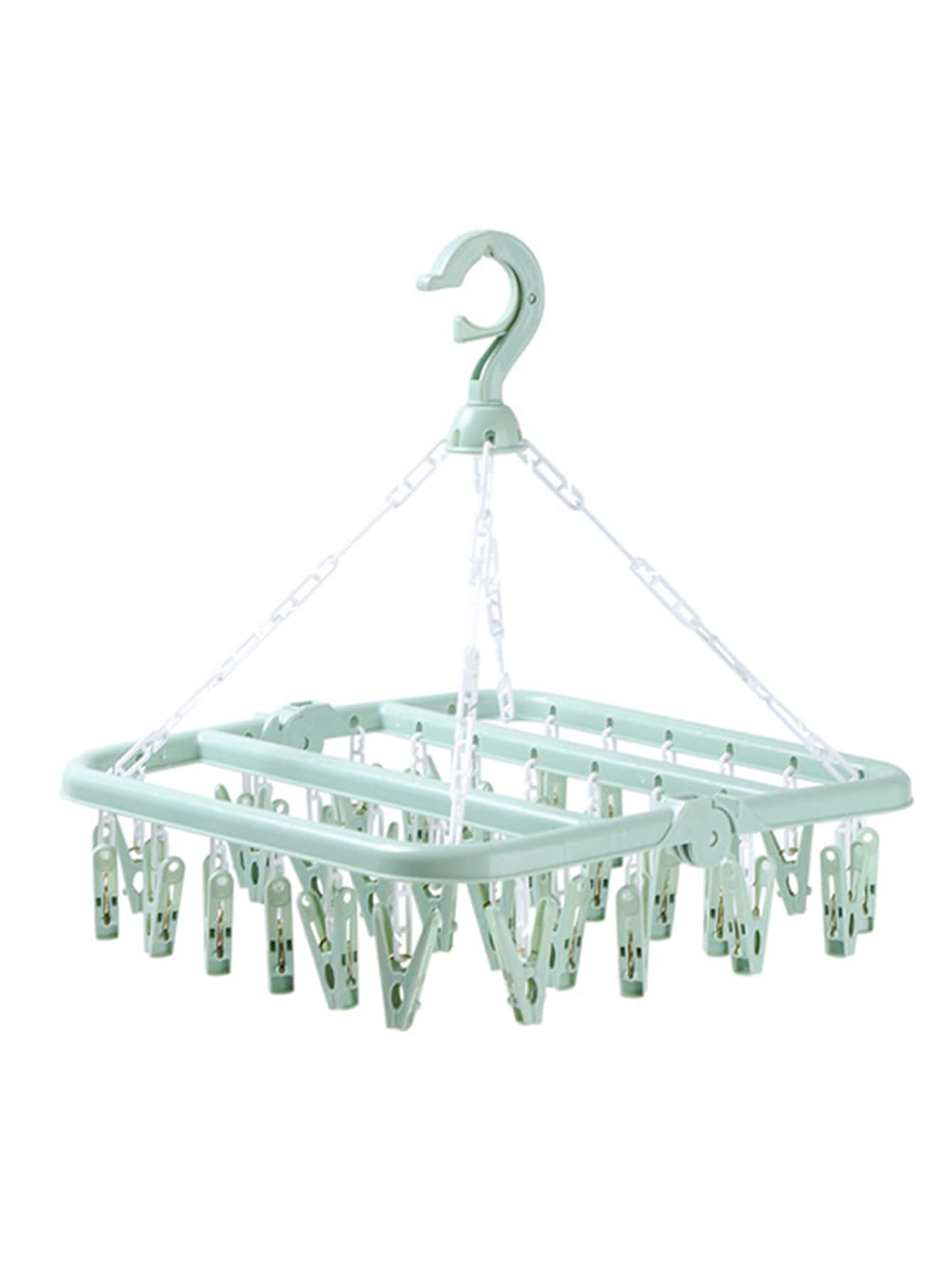 Tendedero de plástico de 1 pieza, Tendedero de calcetines a prueba de viento portátil plegable creativo para el hogar - Verde - Ver 1