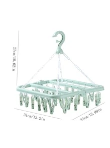 Tendedero de plástico de 1 pieza, Tendedero de calcetines a prueba de viento portátil plegable creativo para el hogar - Verde - Ver 3