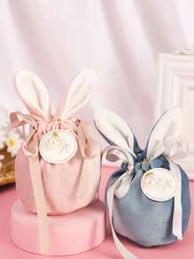 1pc Non-woven Fabric Gift Bag, Cute Rabbit Ear & Faux Pearl Decor Drawstring Party Favor Goodie Bag For Party - Pink - View 3
