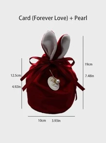 1pc Non-woven Fabric Gift Bag, Cute Rabbit Ear & Faux Pearl Decor Drawstring Party Favor Goodie Bag For Party - Pink - View 2