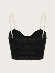 GENKIRA Áo khoác và áo lót dành cho xe tăng nữ Ngọc trai Nơ bướm lớn màu trơn Thanh lịch - màu đen - Xem 2