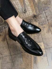 男士鱷魚壓紋正裝樂福鞋 - 黑色 - 查看 5