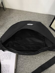 字母補丁細節腰包配零錢包黑色適合日常生活