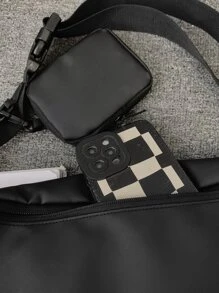 字母補丁細節腰包配零錢包黑色適合日常生活