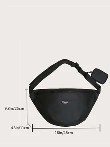 字母補丁細節腰包配零錢包黑色適合日常生活