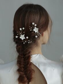 2入組女士花和人造珍珠裝飾時尚風格婚禮髮夾