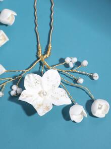 2入組女士花和人造珍珠裝飾時尚風格婚禮髮夾