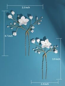 2入組女士花和人造珍珠裝飾時尚風格婚禮髮夾