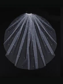 1 chiếc khăn voan cô dâu kiểu lãng mạn đính ngọc trai giả dành cho nữ, phụ kiện mùa thu cho ngày Valentine. - trắng - Xem 3