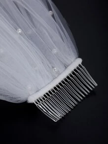 1 chiếc khăn voan cô dâu kiểu lãng mạn đính ngọc trai giả dành cho nữ, phụ kiện mùa thu cho ngày Valentine. - trắng - Xem 5