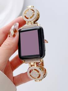 Correa de reloj con micrófono de diamantes de imitación compatible con Apple Watch 38/40/41/42/44/45/46/49mm, adecuada para Apple Watch Ultra/SE/Series 10/9/8/7/6/5/4/3/2/1 - Dorado - Ver 3