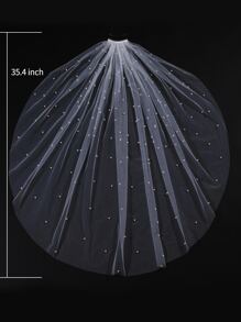 1件装女士仿珍珠装饰浪漫风格新娘头纱，带发梳，情人节配饰 - 白色 - 查看 6