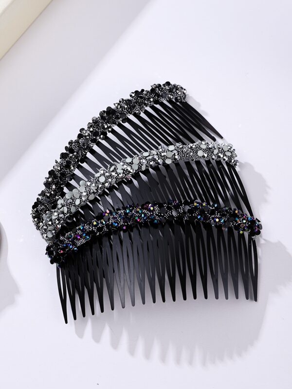 Royal 3pcs Women Rhinestone Decor Fashion Hair Comb For Hair Decoration Tiaras Combs For Hair Side Comb, School Stuff, Wedding, Bridesmaids Gifts, Looks Of Party, Hair Accessories, Head Accessories