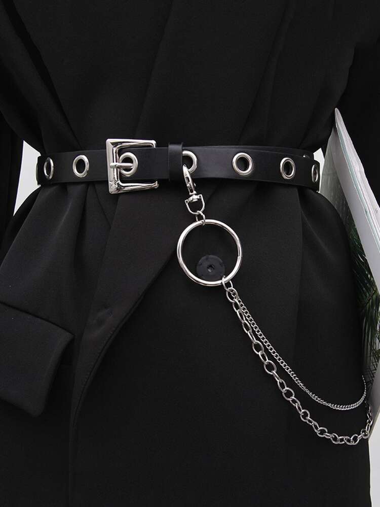 Street 1pc Women Geometric Buckle Belt & 1pc Pants Chain Funky For Dress Decoration Halloween Summer, School Fall, Autumn, Halloween