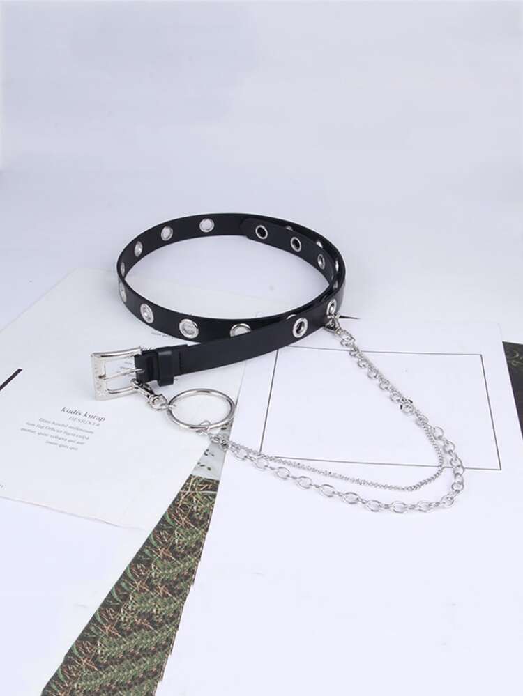 Street 1pc Women Geometric Buckle Belt & 1pc Pants Chain Funky For Dress Decoration Halloween Summer, School Fall, Autumn, Halloween